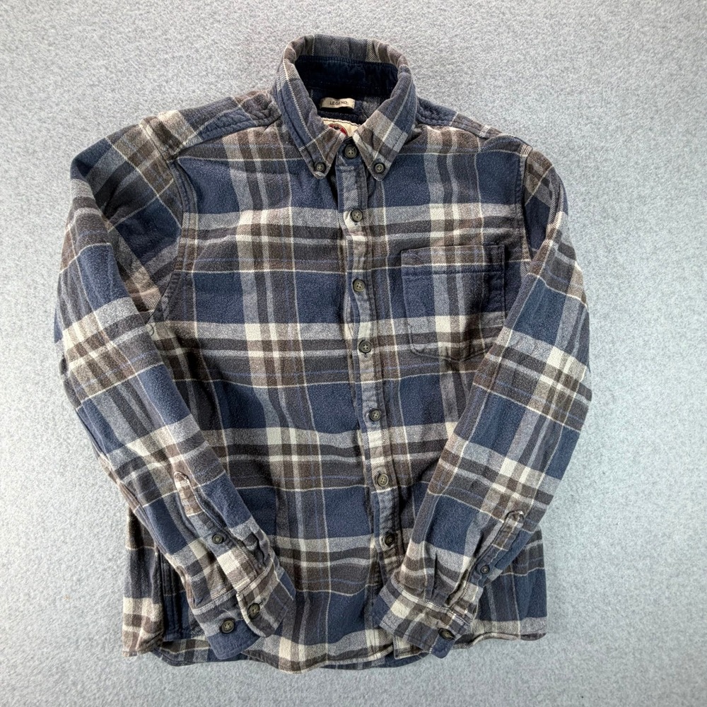 Field & Forest Legend Mens Medium Blue Gray Plaid Flannel Button‎ Down Shirt